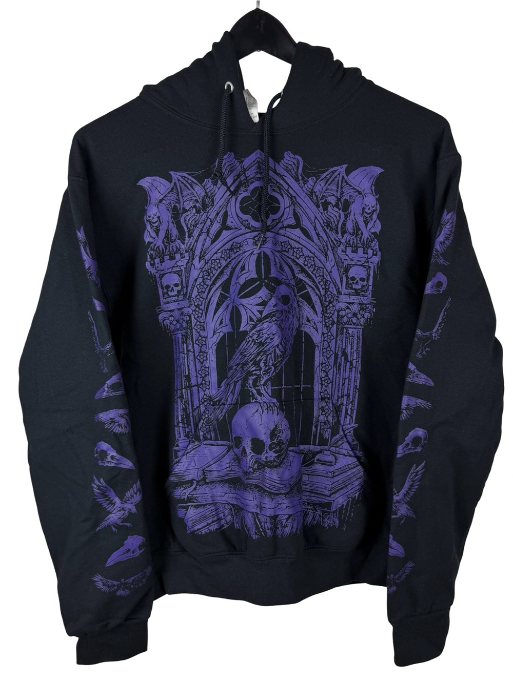 Mens Y2K Vampire Freaks Crow Punk Grunge Pullover Black Hoodie Size S